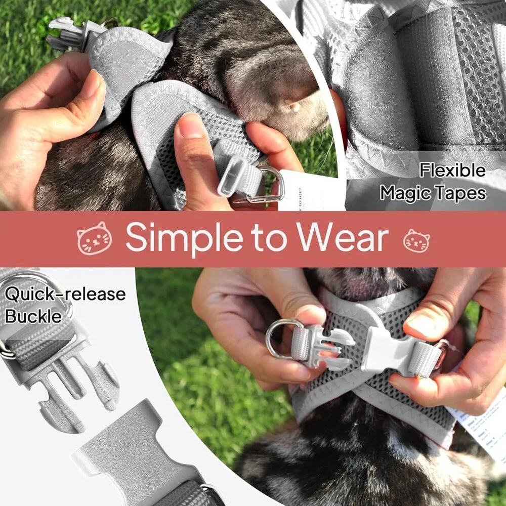TwoEar Cat Harness and Leash Escape Proof Soft Small Puppy or Toy dog XXS, Grey